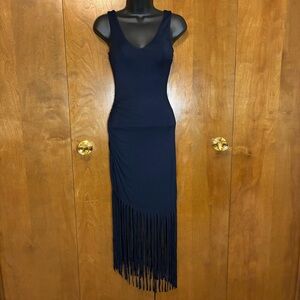 INC International Concepts Navy Asymmetrical Fringe Dress